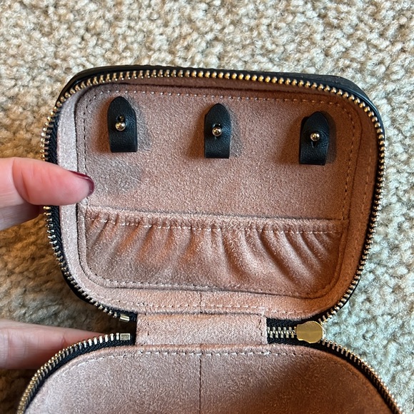 Kate Spade travel jewelry case black glitter zipper earrings ring travel - Picture 6 of 7